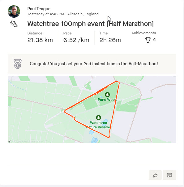 Half-marathon Strava info